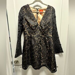 Monique Lhuillier Black Long Sleeve Cocktail Dress